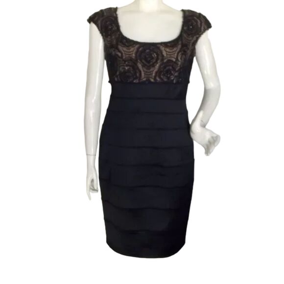 Tadashi Shoji Dresses & Skirts - TADASHI Dress, 12, Blue/Tan lace, Bandage Skirt, Scoop neck, Cap sleeves